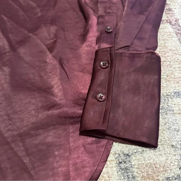 NWT Good American Washed Satin Weekend Shirt Malbec003 Size XXS/XS - Picture 8 of 16